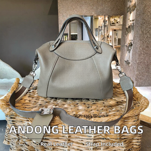 Bolso tipo cubo de cuero de vaca genuino Andong para mujer, bolsos de hombro tipo bandolera Vintage con cierre de cremallera, diseño con asa superior-8515 - Product Image 3