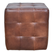 Pouf ottoman en cuir artisanal avec coussin épais et structure en bois massif – Siège de luxe contemporain pour chambre, salon, hôtel