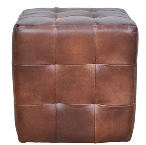 Handcrafted Leather Ottoman Pouf Stool with Thick Cushion Solid Wood <b>Frame</b> Luxury Seating for Hotel Living Room Decor - Product Image 1