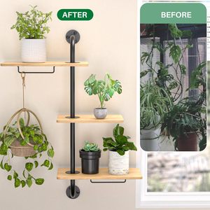 Macetero Giratorio <span class=keywords><strong>de</strong></span> Madera <span class=keywords><strong>de</strong></span> 3 Niveles, Estante Colgante para Plantas <span class=keywords><strong>de</strong></span> Madera, Soporte <span class=keywords><strong>de</strong></span> <span class=keywords><strong>Pared</strong></span> para Plantas con Marco <span class=keywords><strong>de</strong></span> Metal, Estante para Plantas <span class=keywords><strong>de</strong></span> Ventana y Techo - Product Image 4