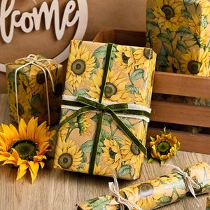 MAYPLUSS Kraft Sunflower Gift <b>Wrap</b> <b>Paper</b> 46.8 Sq Ft Recyclable Single Side Vintage Floral Design for Birthday Anniversary - Product Image 5