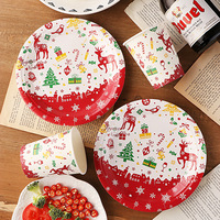 Assiettes en papier colorées rondes personnalisées, ensemble de vaisselle de décoration de table de Noël, assiettes en papier jetables