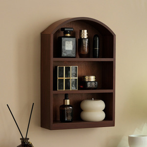 Armoire <span class=keywords><strong>murale</strong></span> cintrée marron foncé, meuble de rangement en bois avec portes vitrées et tiroir pour salon et entrée - Product Image 4