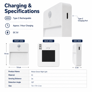 Rechargeable Motion <b>Sensor</b> Night <b>Light</b> 5 Color Changing LED Wall Lamp PIR Human Body <b>Sensor</b> Type-C Night <b>Light</b> - Product Image 5