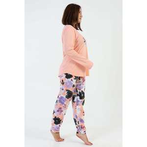 Ensemble de pyjama pour femmes Happier XXL, manches longues, tricoté, imprimé floral, vêtements de nuit décontractés, rose bébé, deux pièces - Product Image 3