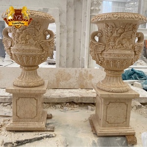 Muebles de piedra de jardín, macetas de mármol <span class=keywords><strong>Beige</strong></span> Natural, macetas grandes de urna de piedra a la venta - Product Image 1