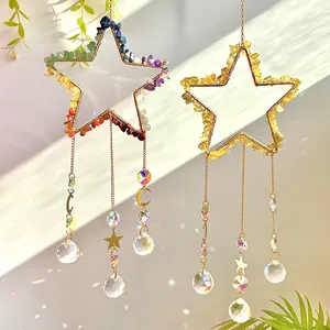 Large High quality hand-wound natural crystal wind chime crafts Sun Catcher Healing Stone Quartz Gravel star Crystal Suncatcher