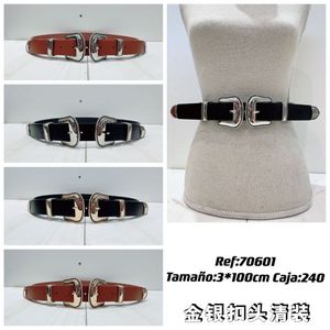 Cinturón de Moda con Doble Hebilla, Acabado Plateado y Dorado, 3x100cm - Product Image 3