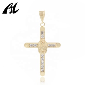 Collar de la Virgen de Guadalupe de tres colores, ¡Gran oferta! Diseños modernos en oro, colgante de crucifijo, cadena con cruz de Jesús para aleación metálica y circonita. - Product Image 2