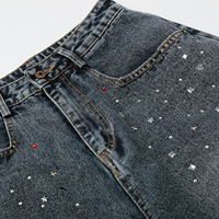[Empty Tips] Streetwear Denim 26 Nouveauté Été Style Rétro Américain Personnalité Design à Strass Délavé Moyen Taille Mi-Haute
