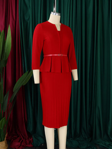 Nouvelle Collection : Robe de Bureau Hiver Chic pour <span class=keywords><strong>Femme</strong></span>, Col V, <span class=keywords><strong>Taille</strong></span> <span class=keywords><strong>Haute</strong></span>, Coupe Droite, Grande <span class=keywords><strong>Taille</strong></span>, Longueur Midi, Manches 3/4, Style Moulant - Product Image 4
