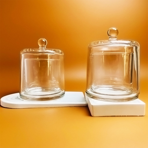 Wholesale Customized 11 oz Luxury Big Size Clear Empty <strong>Glass</strong> <strong>Jar</strong> With <strong>Glass</strong> Cover for Candle Use - Product Image 1