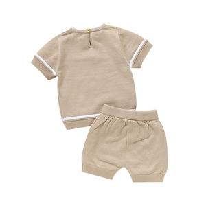Mimixiong vente en gros ensemble bébé été coton respirant ensemble de vêtements solide bébé tricoté supérieur et pantalon court 2 pièces costume neutre - Product Image 5