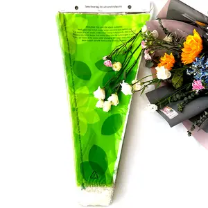 Самый продаваемый прозрачный 2 разных биаксиально-ориентированной пластиковой cpp pp с подъемом открытого типа с принтом в виде листков растения горшок свежий пластичный упаковывать в цветочек с длинными рукавами для девочек, держащих букет невесты
