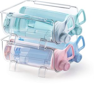 2 pcs set Clear Plastic Stackable Water Bottle Organizer Storage Container Vertical Standing Wine Rack Reusable Bottle Holders