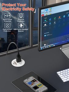 <span class=keywords><strong>Prise</strong></span> de bureau américaine ETL mini, 2 prises, 4 ports USB de charge PD65W/20W, 16A, ports Type-C, <span class=keywords><strong>prise</strong></span> de bureau industrielle - Product Image 4