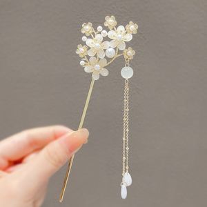 Horquilla chinesa para el pelo con borla de flor, estilo vintage antiguo para niñas, para moños, tipo palillo, adorno de cabeza Hanfu, joyería para el cabello - Product Image 2