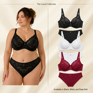 Ensemble de lingerie en maille deux pièces pour femmes, soutien-gorge en dentelle florale avec détails de bretelles croisées et culotte taille haute - Product Image 2