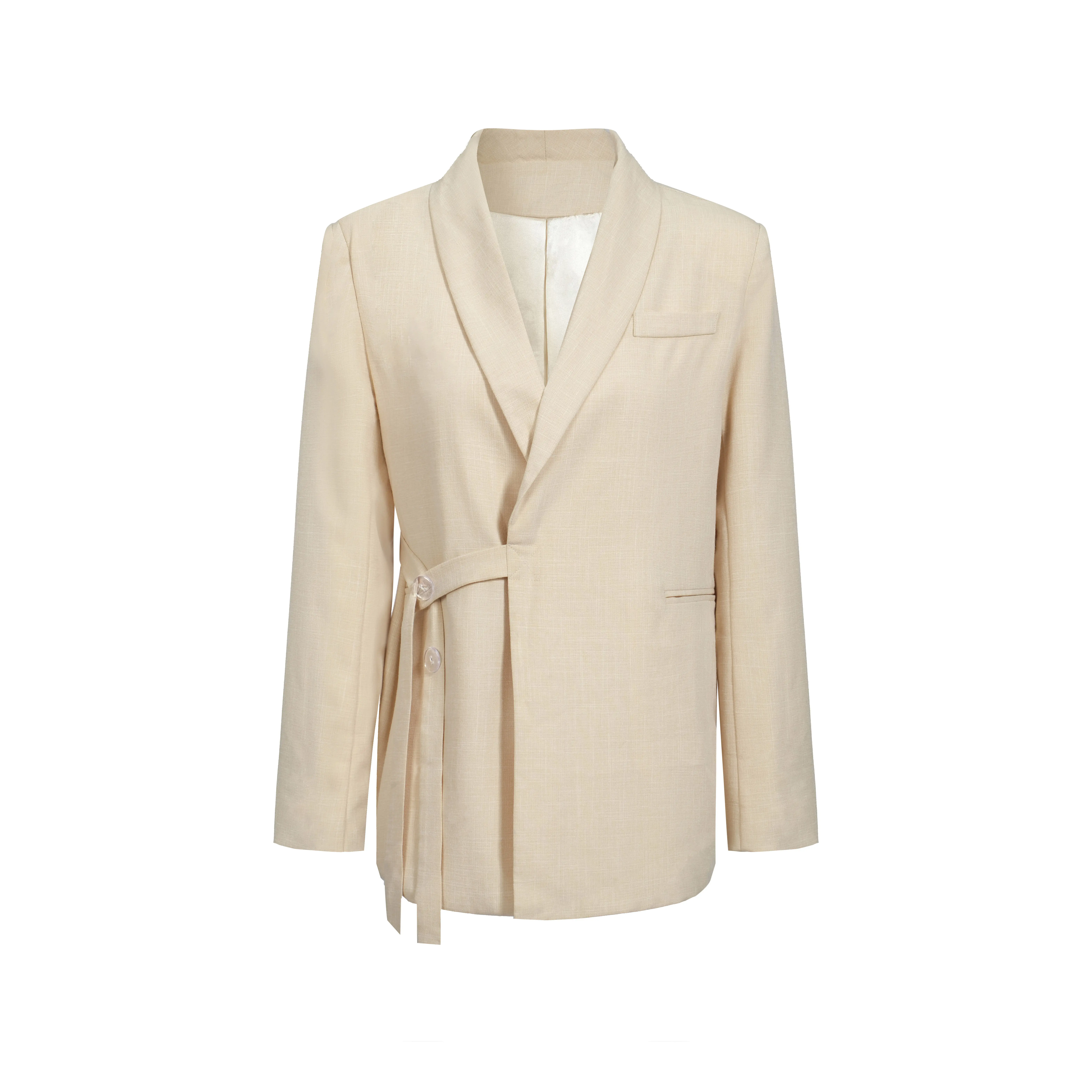 spring autumn women long sleeve causal wear office ladies elegant beige cotton simple short suits blazer jacket