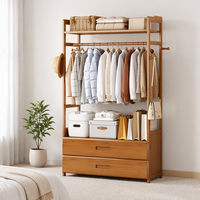 Porte-vêtements autoportant simple en bambou avec tiroirs, armoire ouverte, organisateur de vêtements multifonctionnel pour salon et chambre à coucher