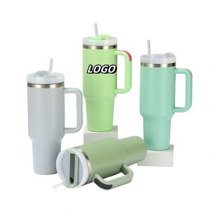 Custom Logo White 40 Oz Double <b>Wall</b> Stainless Steel Vacuum BPA Free <b>Large</b> Capacity Travel Tumbler with Handle Han - Product Image 1