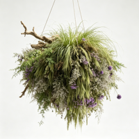 Lustre floral bohème suspendu avec lanternes en osier et guirlandes de marguerites artificielles pour la décoration d'événements de mariage