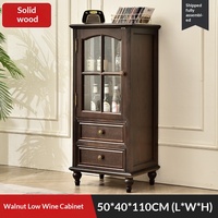 Armoire latérale de style vintage américain/médiéval en bois massif avec portes vitrées pour salle à manger/salon, meuble de rangement pour la maison