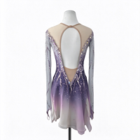 Robe de patinage artistique pour enfants et adultes, gris, violet, blanc, dégradé, maille, manches longues, strass au dos, pour compétition et spectacle