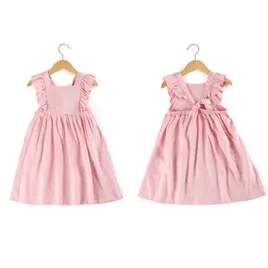 2022 Summer children clothes Girls Dresses linen plain ruffle Kids baby sleeveless Dress for toddler