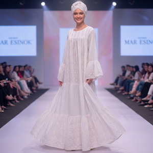 Vestido Kaftán Maxi de Algodón Blanco de Lujo con Bordado, Estilo Africano Dashiki con Encaje Floral y Mangas Abullonadas, Elegante para Ocasiones Especiales - Product Image 1