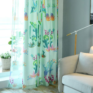 Cortina semitranslúcida de poliéster con estampado de cactus en acuarela verde menta nórdica <span class=keywords><strong>para</strong></span> sala de estar y dormitorio - Product Image 6