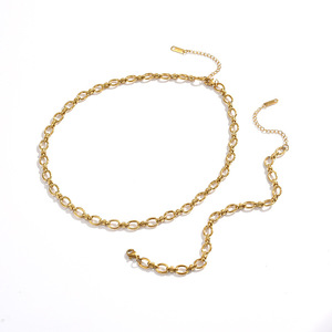 Banded Node Necklace Bracelet | Stainless Steel 18K PVD Gold Plated Oval Link Chain Jewelry <b>Set</b> Wholesale | Waterproof & Durable - Product Image 6