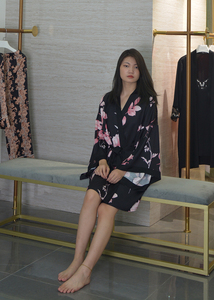 Guixiu Impression <span class=keywords><strong>Satin</strong></span> Dames Robe Pyjama Maison Robe Avec Ceinture Manches Longues <span class=keywords><strong>Satin</strong></span> Chemises <span class=keywords><strong>De</strong></span> <span class=keywords><strong>Nuit</strong></span> - Product Image 5