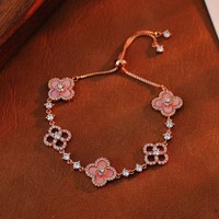 Bracelet en plaqué or rose avec coquille rose et trèfle à quatre feuilles, micro-pavé CZ, ajustable, bijou porte-bonheur en forme de fleur