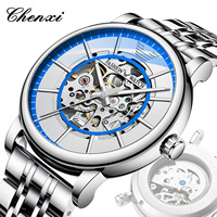 Montre mécanique squelette de luxe pour homme avec aiguilles lumineuses, bracelet en cuir véritable, style professionnel haut de gamme, montre automatique