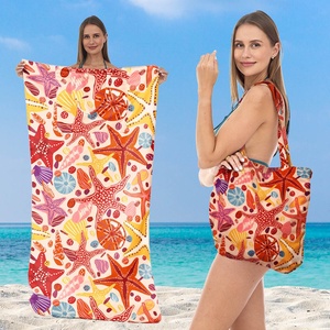 Asciugamano da <span class=keywords><strong>Spiaggia</strong></span> Estivo Due-in-uno con Stampa di Stelle Marine e Conchiglie, Borsa a Tracolla Pieghevole Portatile in Spugna Tessuta - Product Image 6