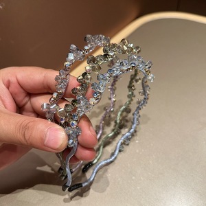 Style frais et doux filles coiffure ruban couvert alliage ondulé bandeau étincelant cristal perle fleur bandeau diamant bandeau - Product Image 3