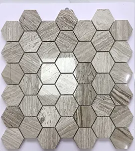 300*300 Hexagon Design Luxury Balcony Ground Brown Hexagon Mosaic Tile Matte Ceramic Porcelain Mosaic