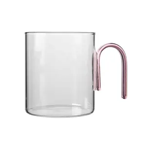 400 ml handgefertigter hoch-borosilikat einzigartiger rosa grüner farbiger griff hitzebeständiger einwandiger glasbecher Milch Wasser Saft Kaffee