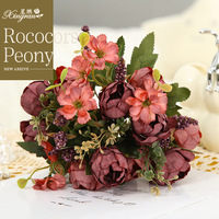 Künstliche Pfingstrosen-Blumensträuße für Hochzeit, Valentinstag, Heimdekoration, Beflockte Feuchtigkeitsspendende Textur für Innen/Außen, Abschlussfeier