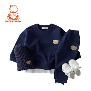 Beibeihappy Casual Cartoon Beer Borduurwerk Kleding Set Baby Ronde Hals Sweatshirt Set Baby Pullover Kleding Met Broek Pak