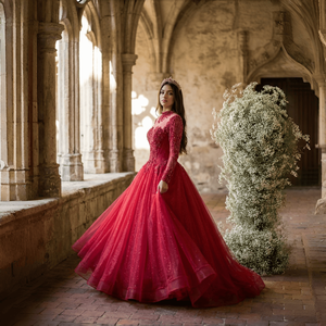 Xs256 Luxury <b>Red</b> Quinceanera Dress Ball Gown Style With Beaded Embellishment and Tulle Skirt Jancember - Product Image 1