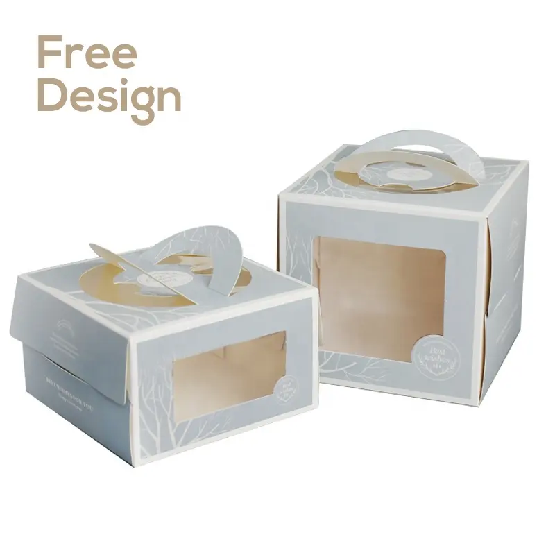 Kunden spezifisch bedruckte weiße Käsekuchen box 6 Zoll, Anzahl Kuchen boxen, Verpackungs box für Kuchen mit Griff