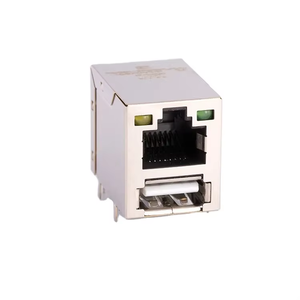 Enchufe <span class=keywords><strong>RJ45</strong></span> de 2x1 puerto con Y/G LED Cat 6a <span class=keywords><strong>Conector</strong></span> USB <span class=keywords><strong>tipo</strong></span> <span class=keywords><strong>B</strong></span> Blindado Dual Deck Combo <span class=keywords><strong>RJ45</strong></span> USB 2,0 Jack Conectores Ethernet - Product Image 1