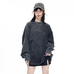 230g Cotton Casual Heavy Dressed T-shirt Long Sleeve Large Size Shoulder-<b>drop</b> Washed Vintage Autumn Loose Fit T Shirts - Product Image 1