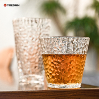 Verre à eau transparent résistant à la chaleur avec bordure dorée pour restaurant, motif martelé