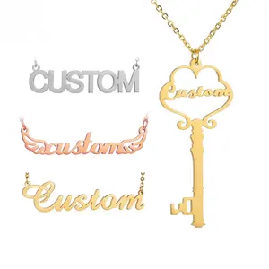 Wholesale Diy Stainless Steel Letter Name 18K Gold Plated Jewelry Custom Key Name Necklace
