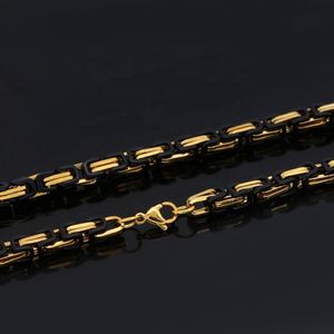 Collier chaîne mécanique à faible MOQ - Chaîne de roi viking en acier inoxydable noir et or + Bracelet byzantin, Bijoux de mode - Product Image 5