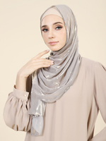 SWAN Écharpe Châle Hijab Musulmane de Luxe Personnalisée pour Femme, en Chiffon et Satin, Respirante, de Haute Qualité, avec Estampage à Chaud et Pierres