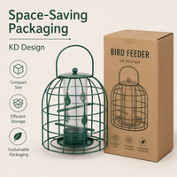 Mangeoire à oiseaux double cage avec tube à graines transparent, plusieurs perchoirs, grande poignée de suspension, plateau de base, décoration de jardin, en fer, écologique